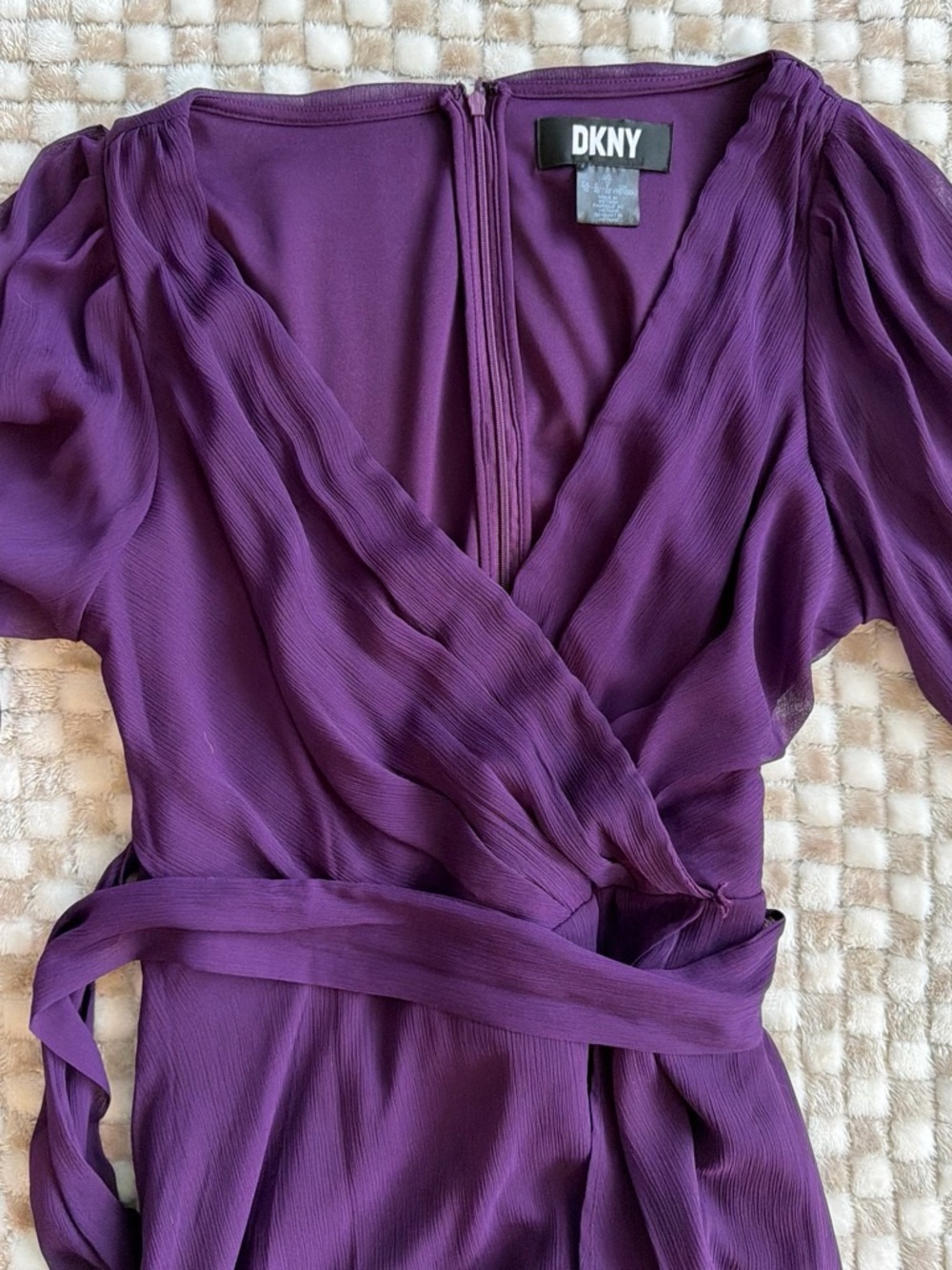 DKNY Deep Purple Wrap Dress with Self-Tie Waist